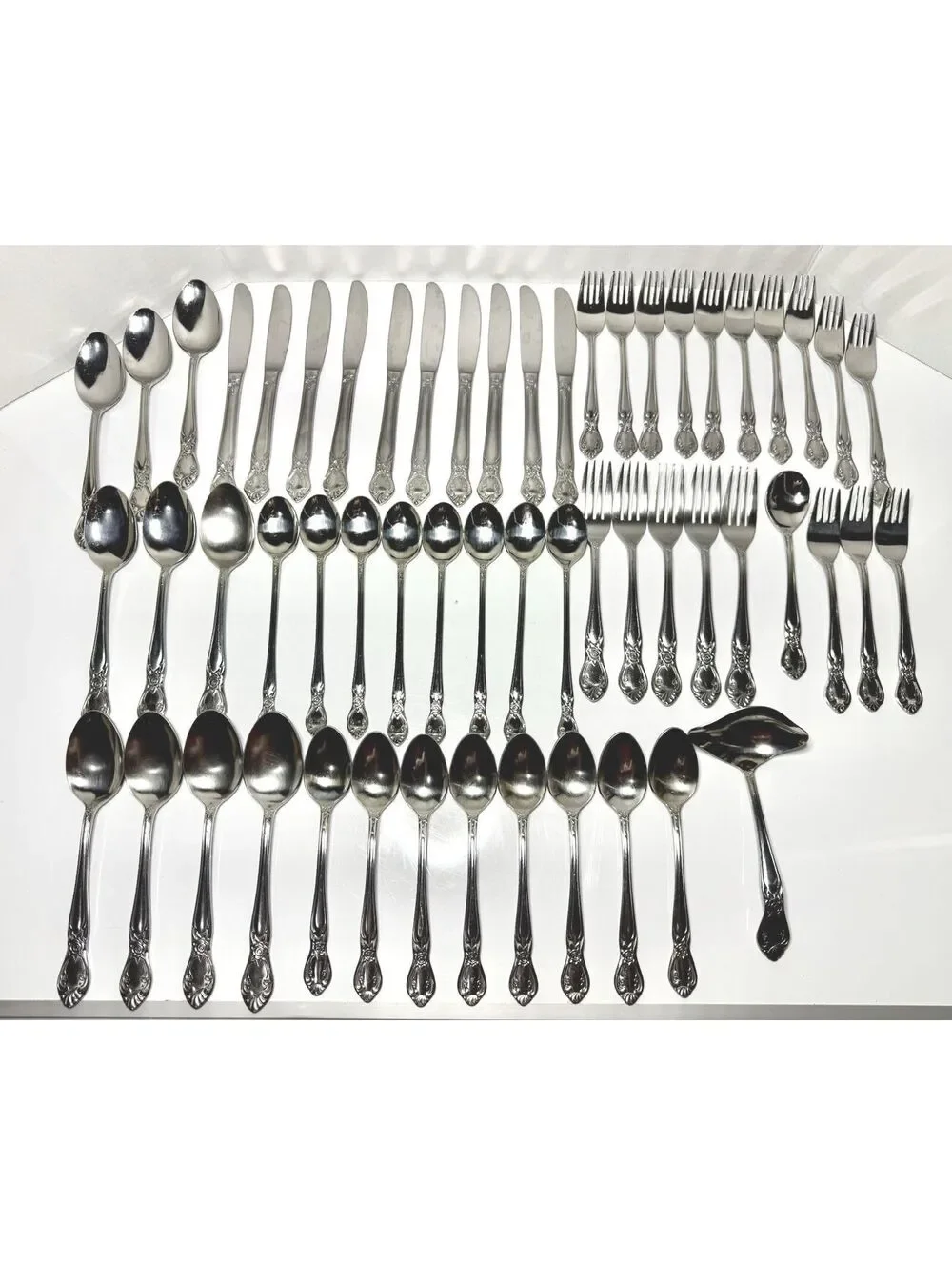 Vintage Hull Lady Dauphine Stainless Flatware Set 56 Pcs Japan AAA Floral Rose